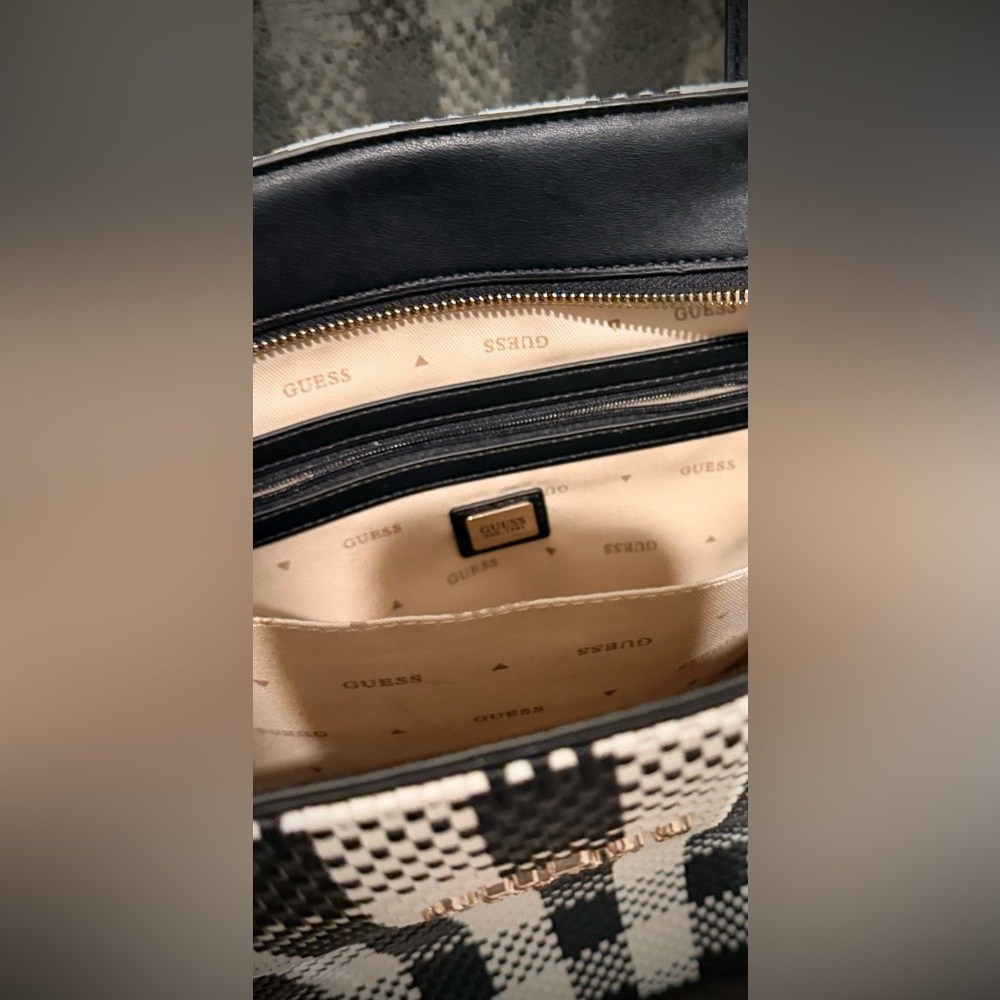 Guess Black And White Checkered Tote - Picture 9 of 10
